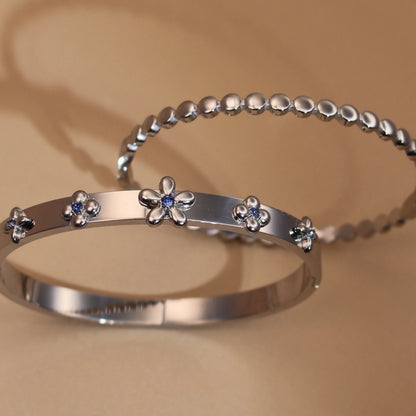 New Floral Blue Zircon Lentil Design 18K Gold Plated Stainless Steel Women's Bracelet Jewelry