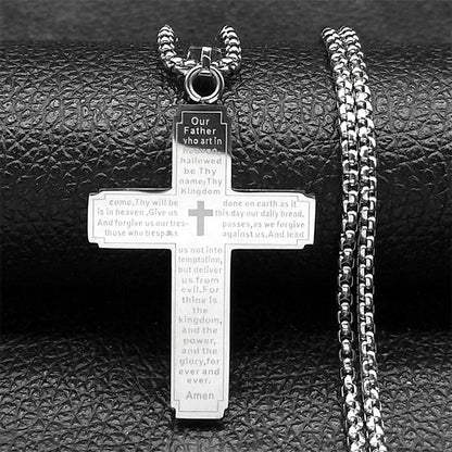 Women Men Stainless Steel Gold Color Religion Prayer Catholic Scriptures Cross Bible Pendant Necklace