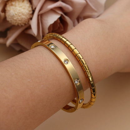 Luster Zircon Women's High Polished Stainless Steel Gold Color Bracelet Bangle Fashion Jewelry