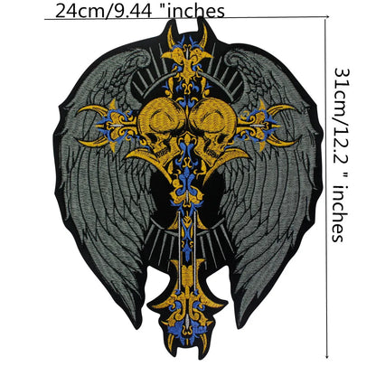 Punk Wings Skull Biker Rock Large Embroidered Patch Appliques Iron on Patches Badge Clothes Sewing