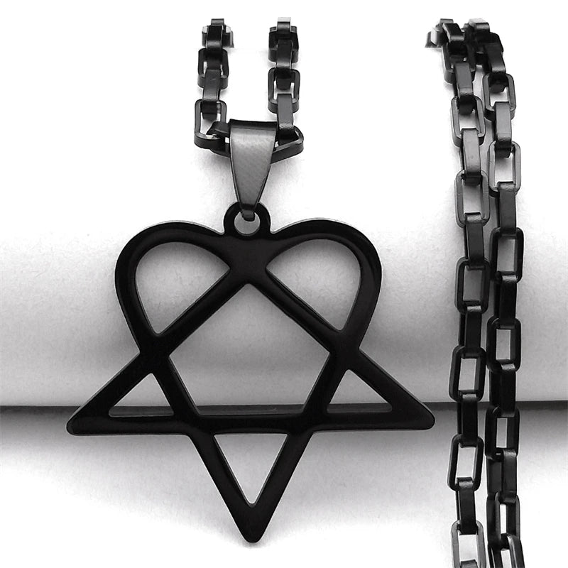 Women Men Stainless Steel Y2k Black Metal Band Goth Punk Hip Hop Rock Music Heartagram Star Heart Necklace