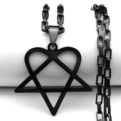 Women Men Stainless Steel Y2k Black Metal Band Goth Punk Hip Hop Rock Music Heartagram Star Heart Necklace