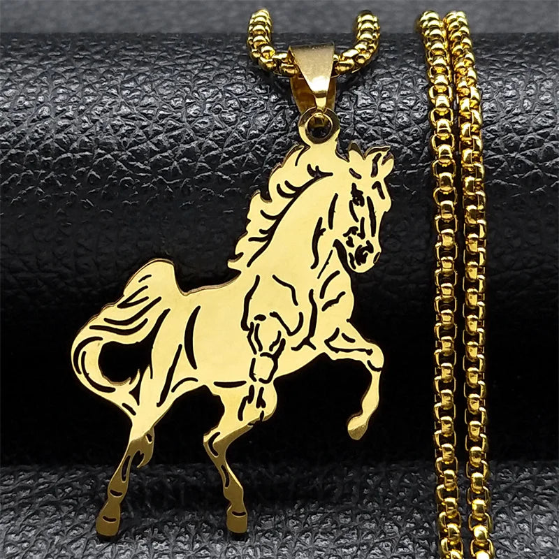 Women Men Stainless Steel Silver Color Aesthetic Horse Animal Necklace