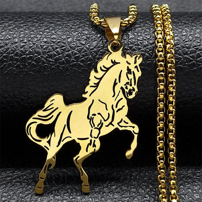 Women Men Stainless Steel Silver Color Aesthetic Horse Animal Necklace