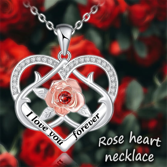 Women Perfect Valentine's Day Fashion I Love You Forever Heart-shape Rose Necklace Gift