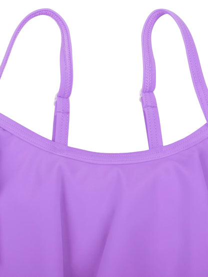 2pcs Kids Girl Sleeveless Pink Ruffle Crop Tops Scale Print Swim Briefs Swimming Suit