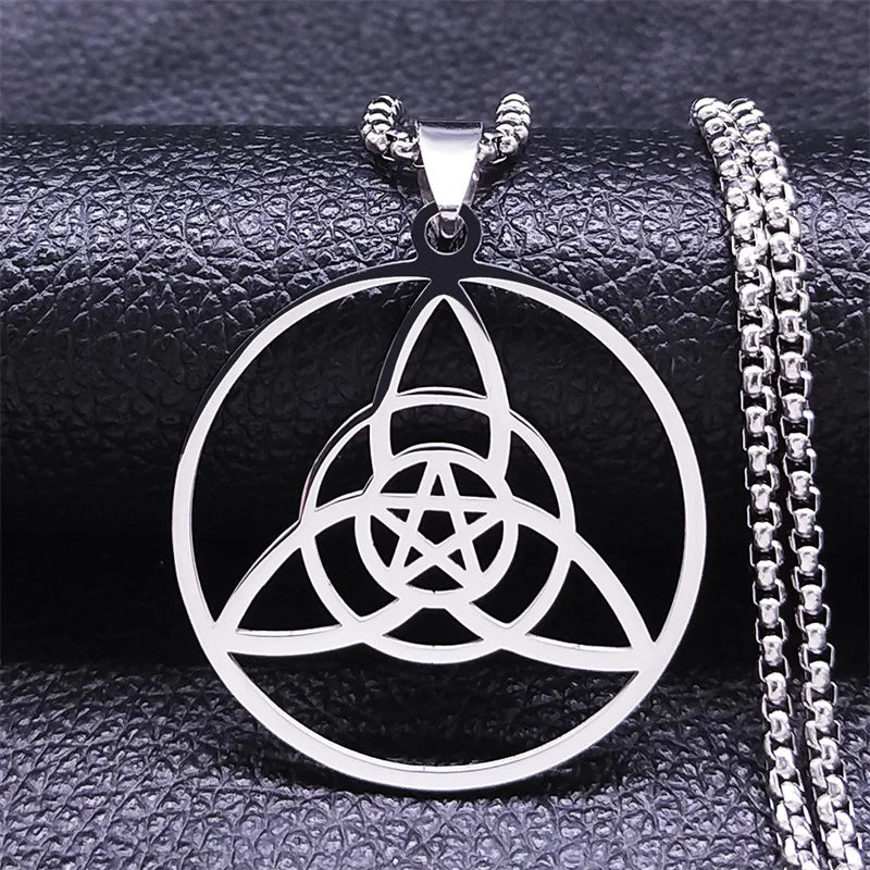 Men Women Silver Color Wicca Witchcraft Stainless Steel Witch Irish Knot Necklace