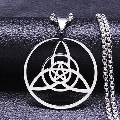 Men Women Silver Color Wicca Witchcraft Stainless Steel Witch Irish Knot Necklace