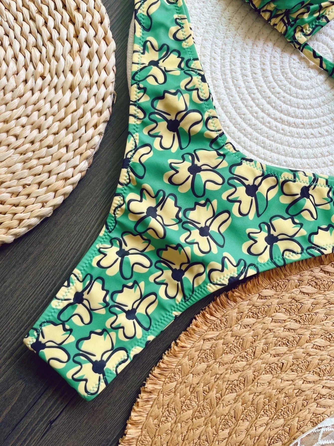 Sexy Botany Print Bikinis Swimsuit Two-piece Triangle Halter Swimwear Bathing Suit Brazilian