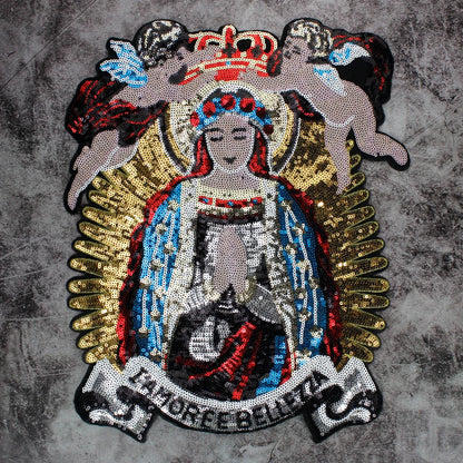 Beaded sequin Madonna Embroidery Patch Appliques Iron on Patches for Clothing Sewing