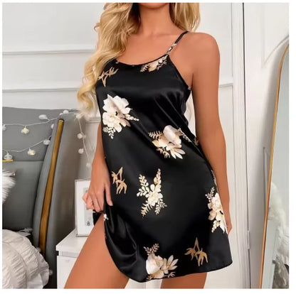 Women Nightwear Sexy Floral Prints Nightdress Sleepwear Nightgown