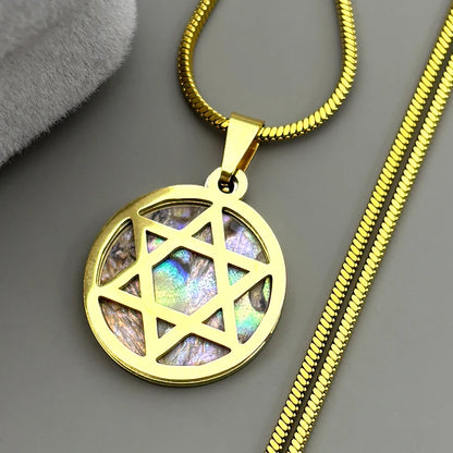Women Men Abalone Stainless Steel Gold Color Jewish Star of David Aesthetic Hexagram Amulet Necklace