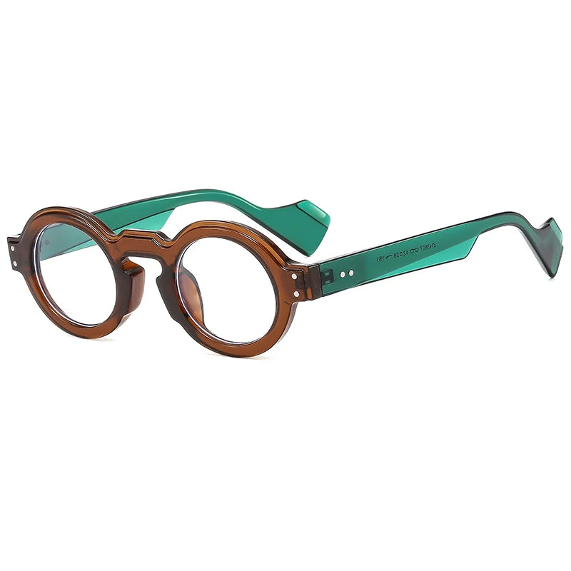Women Men Punk Double Color Shades Rivets Clear Lens Frame UV400 Round Sunglasses