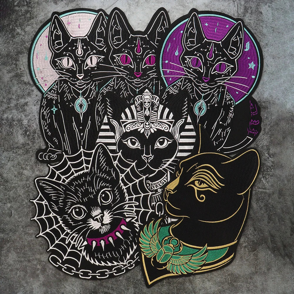 Large Black Noble Animal Cat Patch Embroidered Patches Iron on Clothing Backpack Badges Twill Craft Stickers