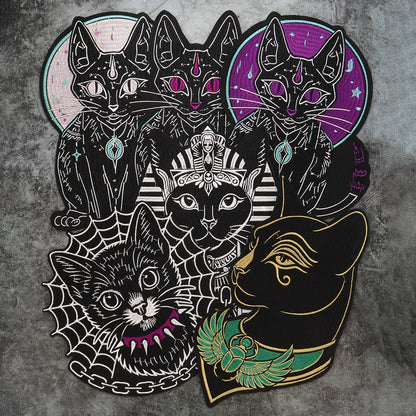Large Black Noble Animal Cat Patch Embroidered Patches Iron on Clothing Backpack Badges Twill Craft Stickers