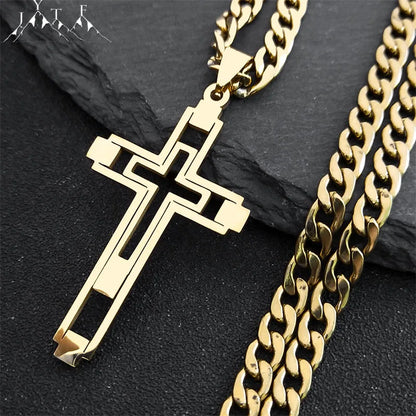 Men Fashion Cross Gold Stainless Steel Choker Cross Stainless Steel Choker Pendant Necklace