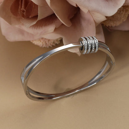 Women's Love Stainless Steel Crystal Bracelets Half Face Hollow Design Bracelet Bangle Jewelry Gifts