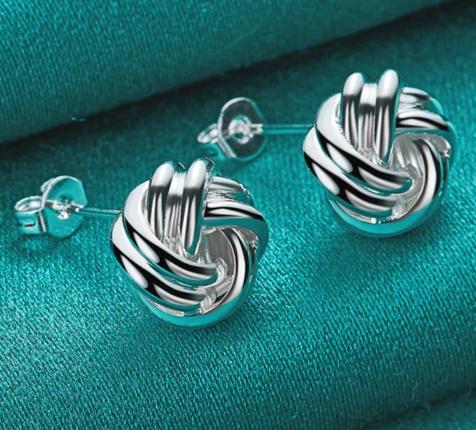 925 Sterling Silver Knot Twist Woman Wedding Engagement Fashion Party Charm Stud Earrings