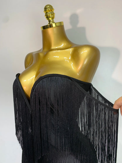 Sexy Strapless Tassel Off Shoulder Bandage Celebrity Evening Party Mini Birthday Dress