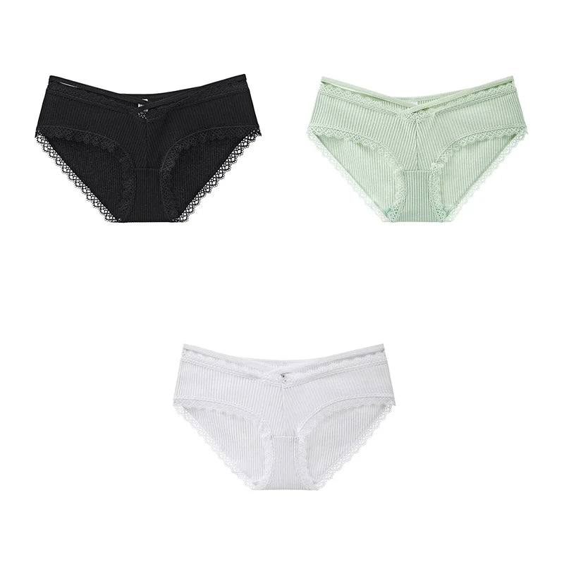 3Pcs Cotton Briefs Underwear Women Solid Soft Underpants Low-Rise Panties