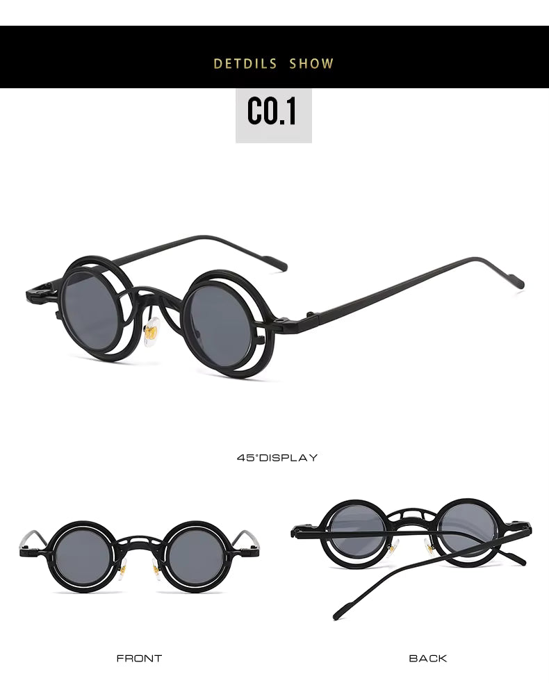 Women Round Two in One Pure Titanium Y2K Steampunk UV400 Sunglasses Glasses