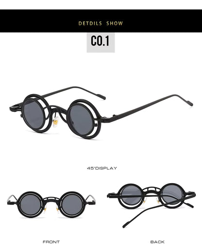 Women Round Two in One Pure Titanium Y2K Steampunk UV400 Sunglasses Glasses
