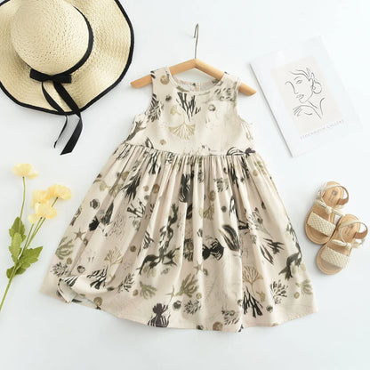 3-7yrs Kids Girls Floral Print Sleeveless Flower Beach Birthday Party Dress