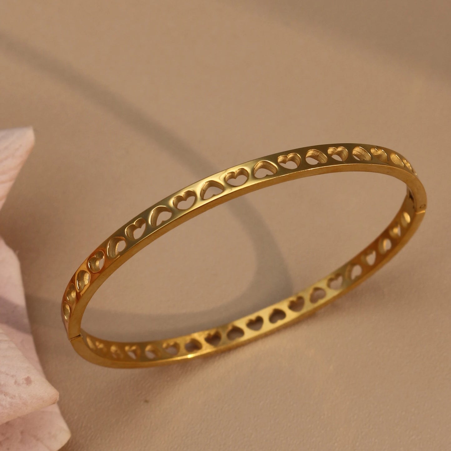 18K Gold-Plated LOVE Stainless Steel Zircon Openwork Bangle Bracelet Women's Jewelry