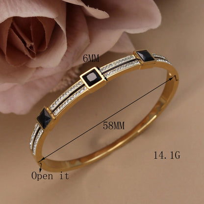 Stainless Steel Double Row Crystals Heart-Shaped Designs Open Clasp Charm Bangle Bracelet