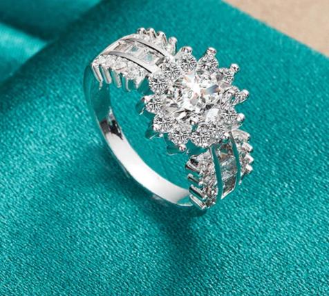925 Sterling Silver Flower Zircon Women Fashion Wedding Engagement Party Charm Shiny Ring