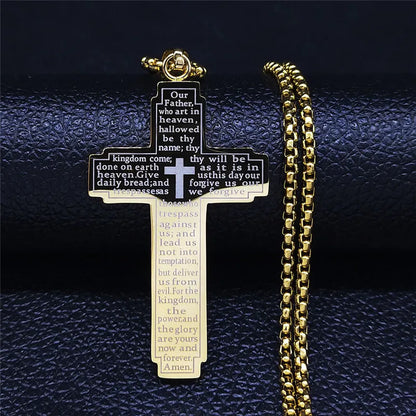 Men Stainless Steel Christian Bible Cross Religious Prayer Chain Big Pendant Necklace