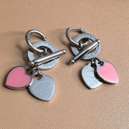 Stainless Steel Double Heart LOVE Pendant Love Party Wedding Earrings Jewelry
