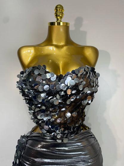 Sparkly Sequin Two Piece Sexy Strapless Backless Women's Evening Nightwear Dress