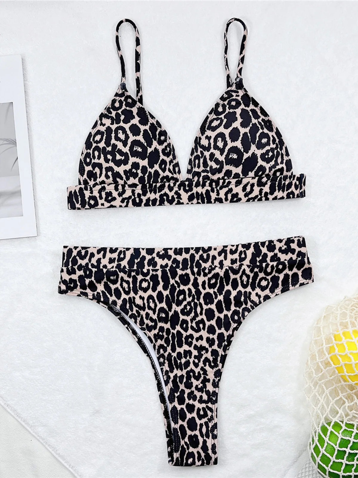 2pcs Women Leopard Padded High Waist Swimwear Bikini Bathing Suits