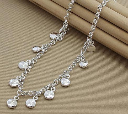 925 Sterling Silver Circle Round Bean Women Wedding Engagement Fashion Chain Necklace