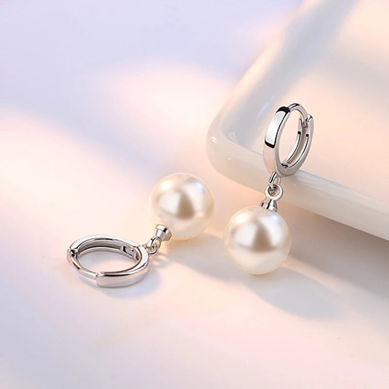 Women Solid 925 Sterling Silver Bridal Wedding Pearl Drop Earrings