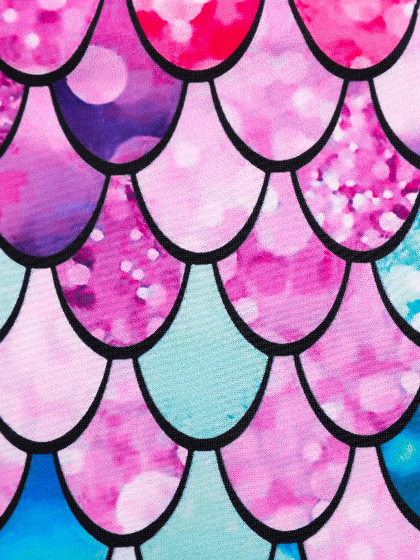 Kids Girls One-Piece Long Sleeve Scale Print Beach Rose Pink Bikini-Cut Bottom Swimwear