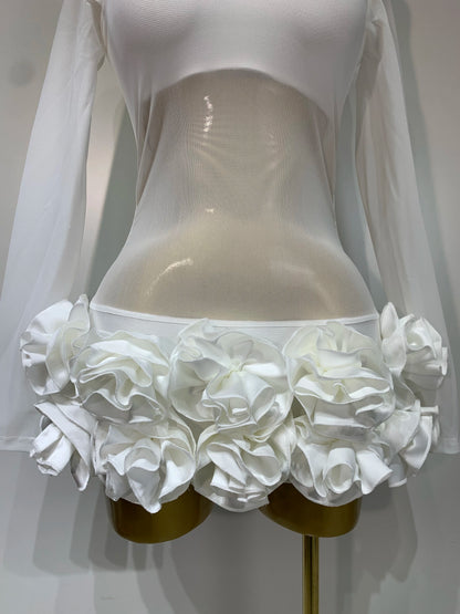 Sexy Mesh See through Stereoscopic Flowers White Red Mini Bandage Birthday Evening Party Dress