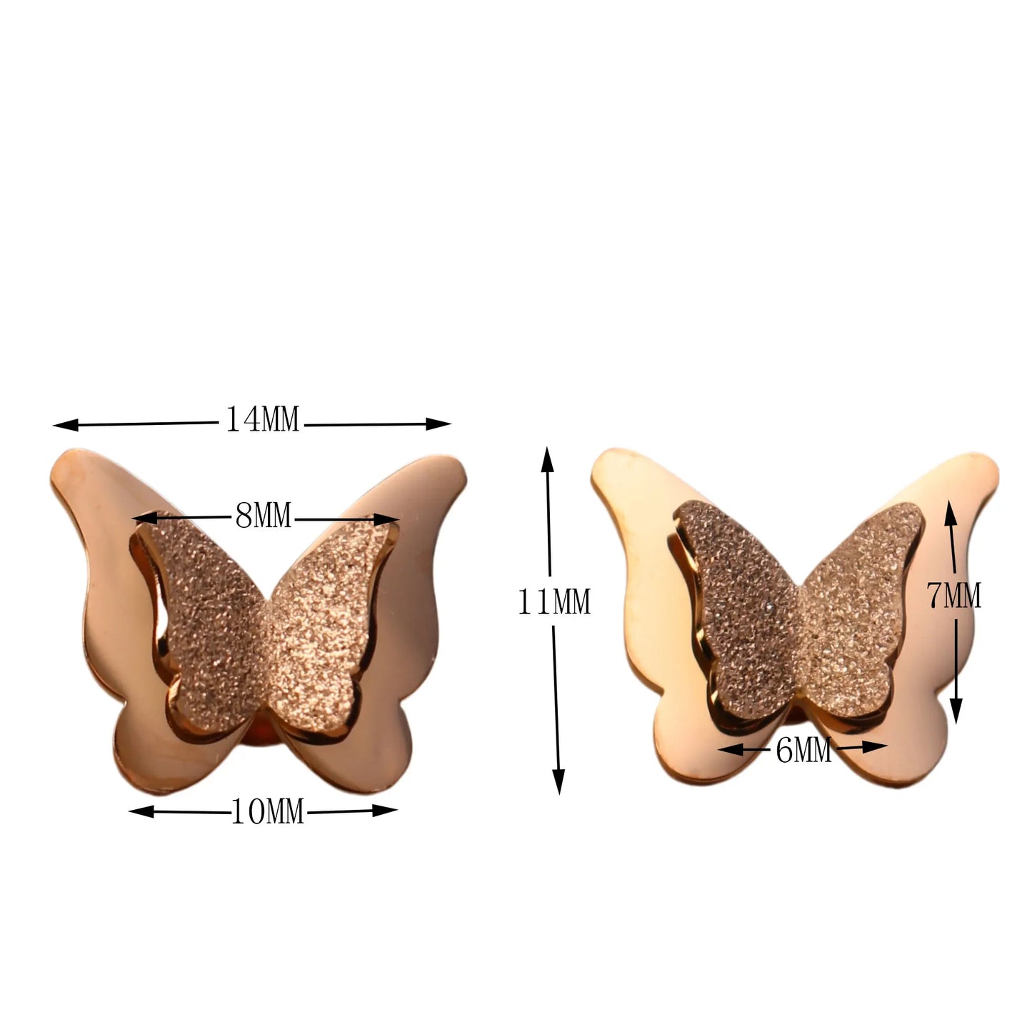 Sweet Romantic Gold Color Three-Dimensional Butterfly Design Stainless Steel Stud Earrings