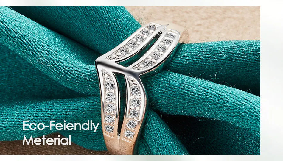 925 Sterling Silver Double Line Women Man Fashion Wedding Engagement Party Charm Ring