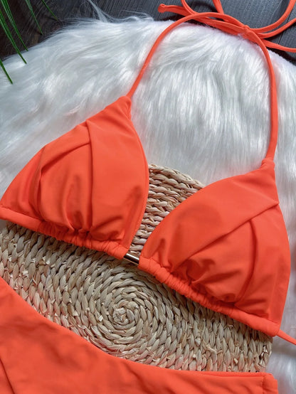 Sexy Folds Solid Micro Bikinis Swimsuit Triangle Swimwear Beach Wear Bathing Suit