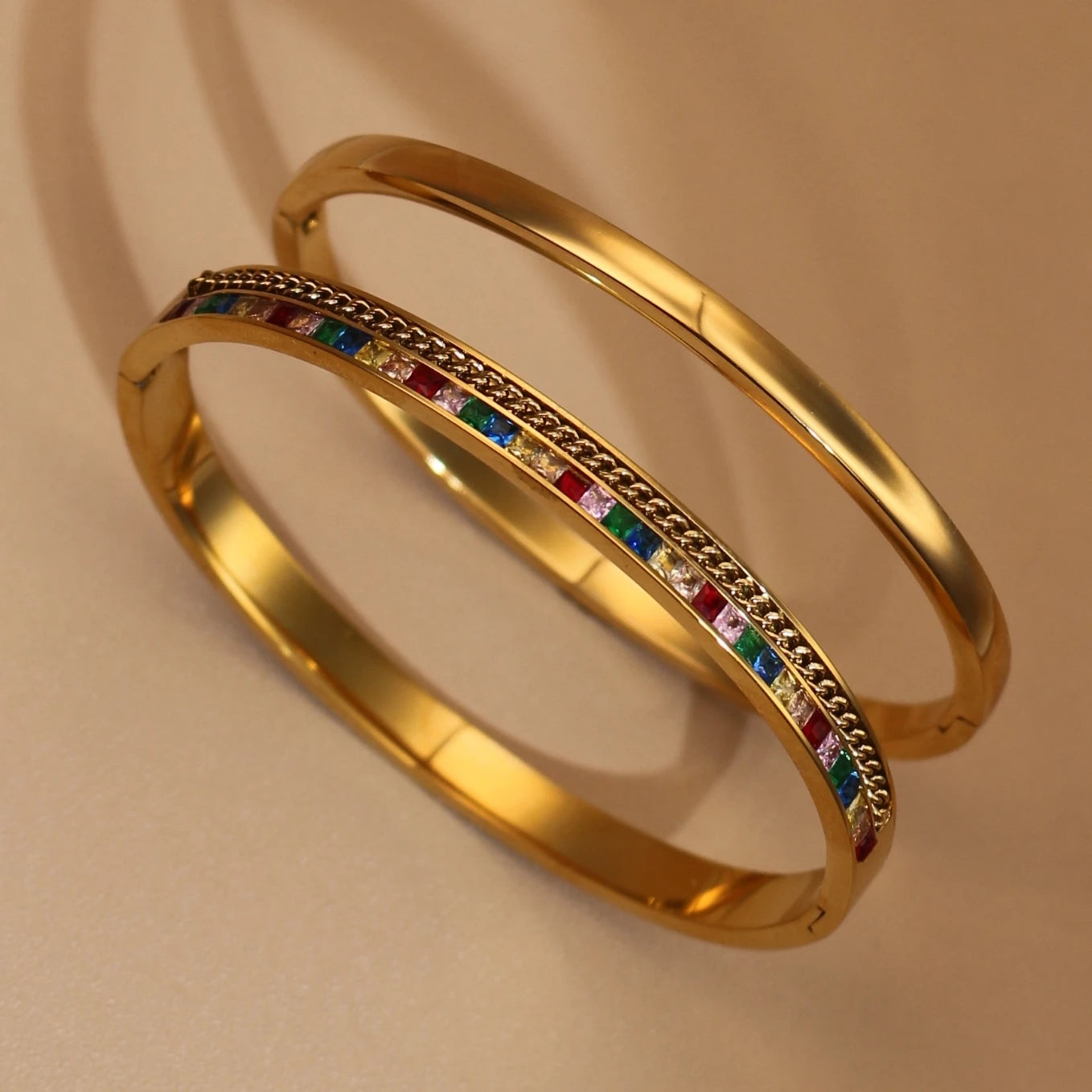 Fashion Plated 18k Zircon Stainless Steel Women's Bracelet Bangles