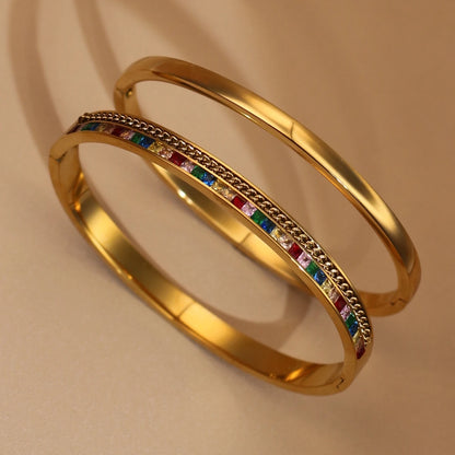 Fashion Plated 18k Zircon Stainless Steel Women's Bracelet Bangles
