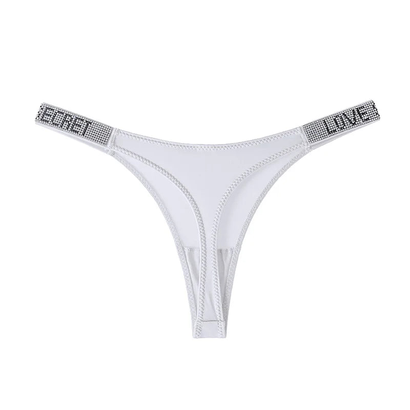 Women Low Waist Thongs Rhinestones Letter Diamonds G-string Sports Thong Shorts Briefs T-back Panties