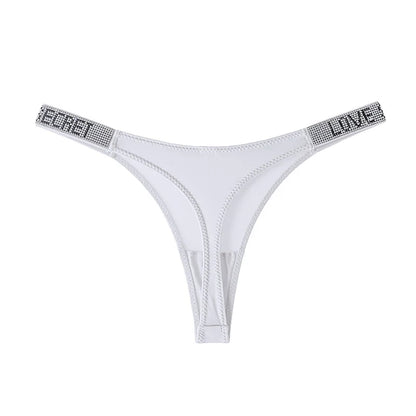 Women Low Waist Thongs Rhinestones Letter Diamonds G-string Sports Thong Shorts Briefs T-back Panties