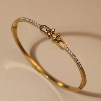 Geometric Crystal Design 18K Gold Plated Stainless Steel Bangle Bracelet Women's Jewelry Gift