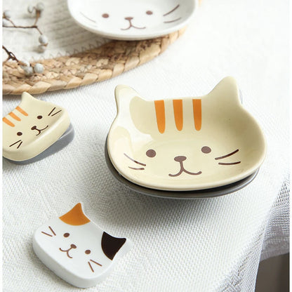 Tiny Japanese Cute Cat Creative Ceramic Dish Porcelain Dipping Saucer Snack Plate Tableware