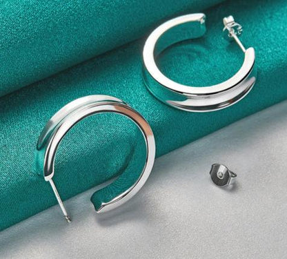 925 Sterling Silver 23mm Smooth Woman Gift Christmas Party Wedding Hoop Earrings