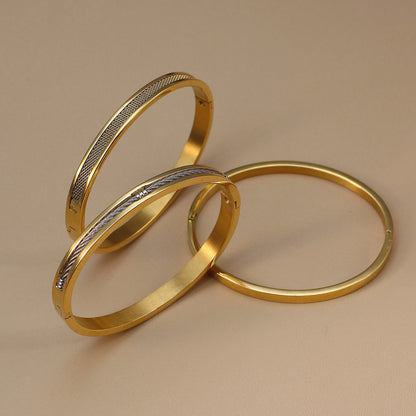 Women Punk 18k Gold Color Stainless Steel Statement Bracelet Bangle