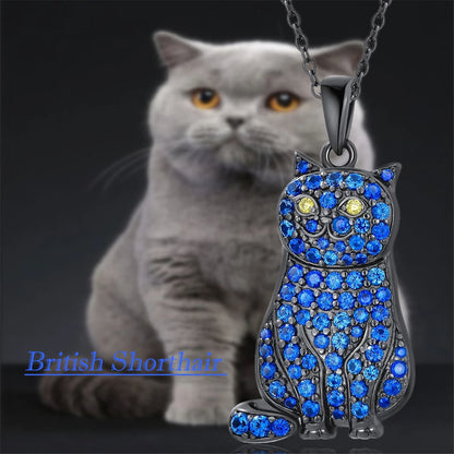 Women Fashion Pet Kitten Cat Lovers British Shorthair Cat Pendant Necklace Gifts